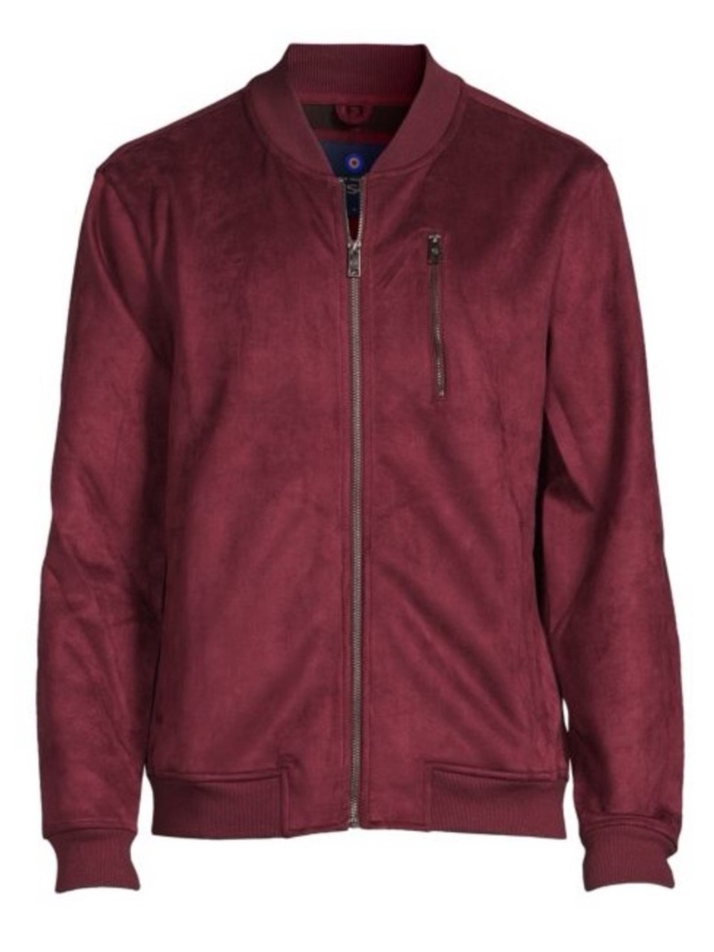 Ben Sherman Burgundy Faux Suede Bomber Full Zip Jacket Ribbed. Collar Cuffs Sz M